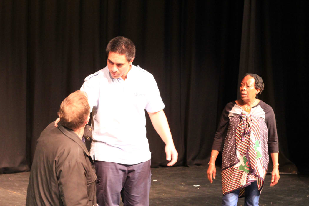 Tom Tedrow-Nateoalofa, acting as Nyote in the show In Transit.