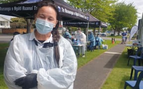 Te Paati Māori co-leaader Debbie Ngarewa Packer at a pop-up vaccination site in Stratfod after Covid-19 was detected in wastewater.
