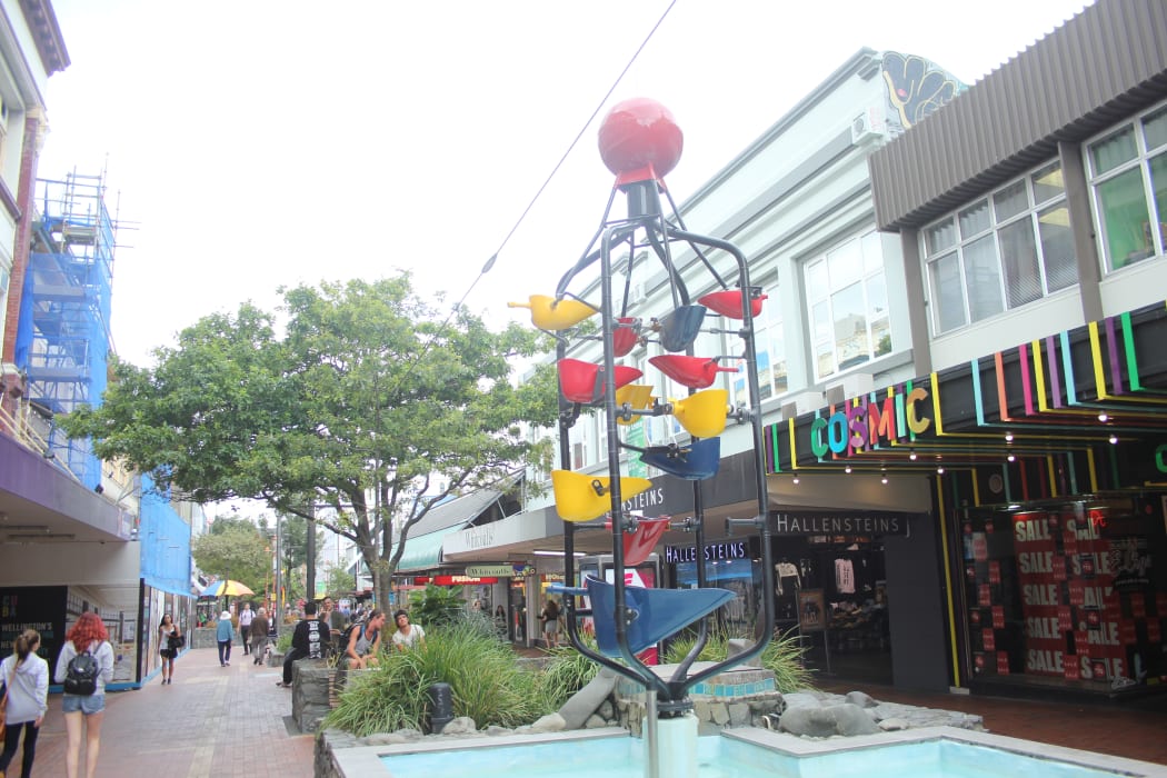 Wellington's iconic Bucket Fountain on Cuba Street is missing a bucket.