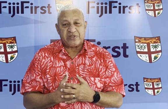Former Fiji PM Frank Bainimarama announcing his resignation.