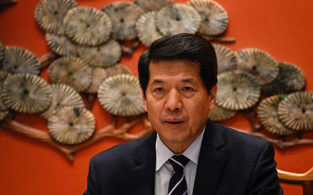 China’s special envoy for Eurasian Affairs Li Hui speaks duing a briefing about his visit to Ukraine, Poland, France, Germany and Russia in Beijing on June 2, 2023. (Photo by Jade Gao / AFP)