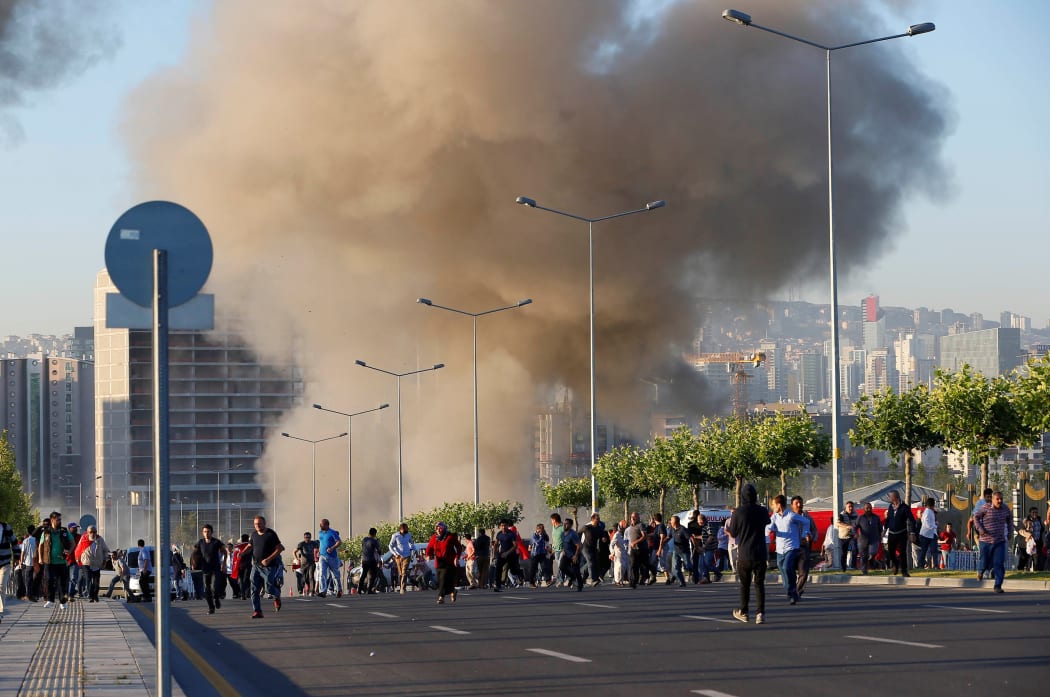 After airborne shelling near the presidential complex during "Parallel State/Gulenist Terrorist Organization"s coup attempt in Ankara, Turkey on July 16, 2016.