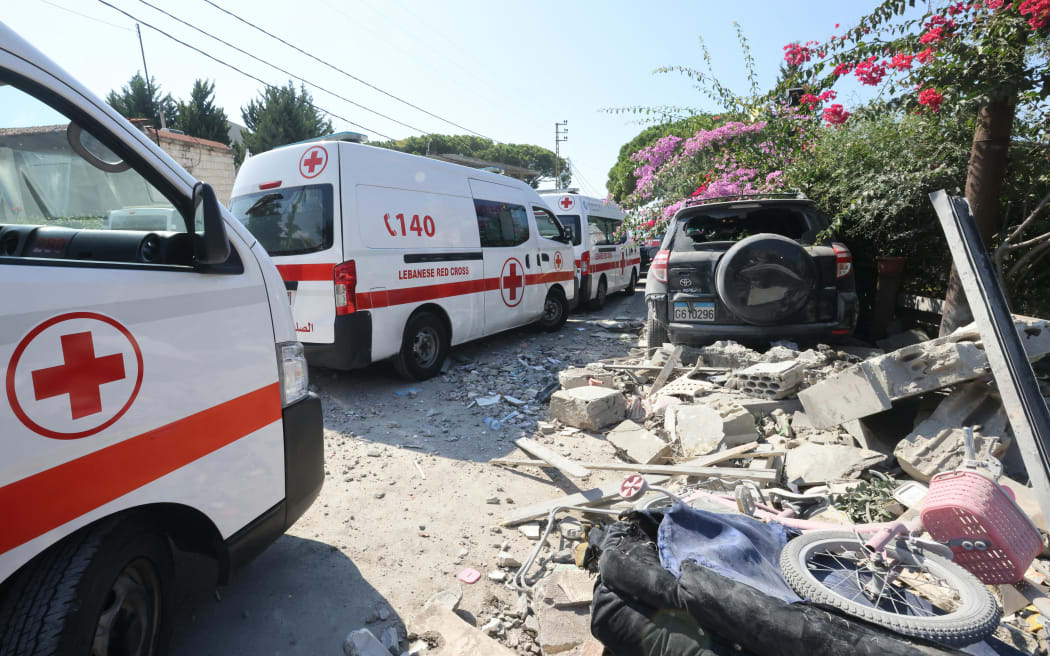 A view of the destruction at the site of an Israeli strike on the Mount Lebanon village of Maaysra, east of the Christian coastal town of Byblos, on September 25, 2024. Lebanon said 15 people were killed in Israeli strikes on September 25, including two rare strikes in mountain areas outside Hezbollah's traditional strongholds in the south and east.