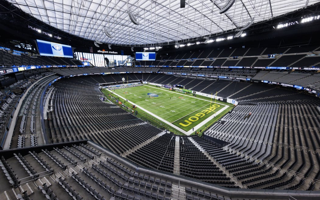 Allegiant Stadium from an elevated level before the Pac-12 Championship.