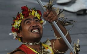 Commonwealth gold medalist David Katoatau flies the Kiribati flag.