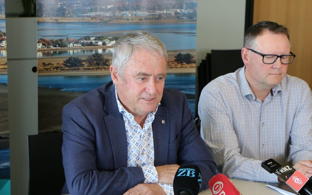 Christchurch mayor Phil Mauger speaks to reporters during Wednesday's Bromley Wastewater Treatment Plant announcement