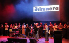 Ihimaera cast on stage with Witi by Emma Robinson