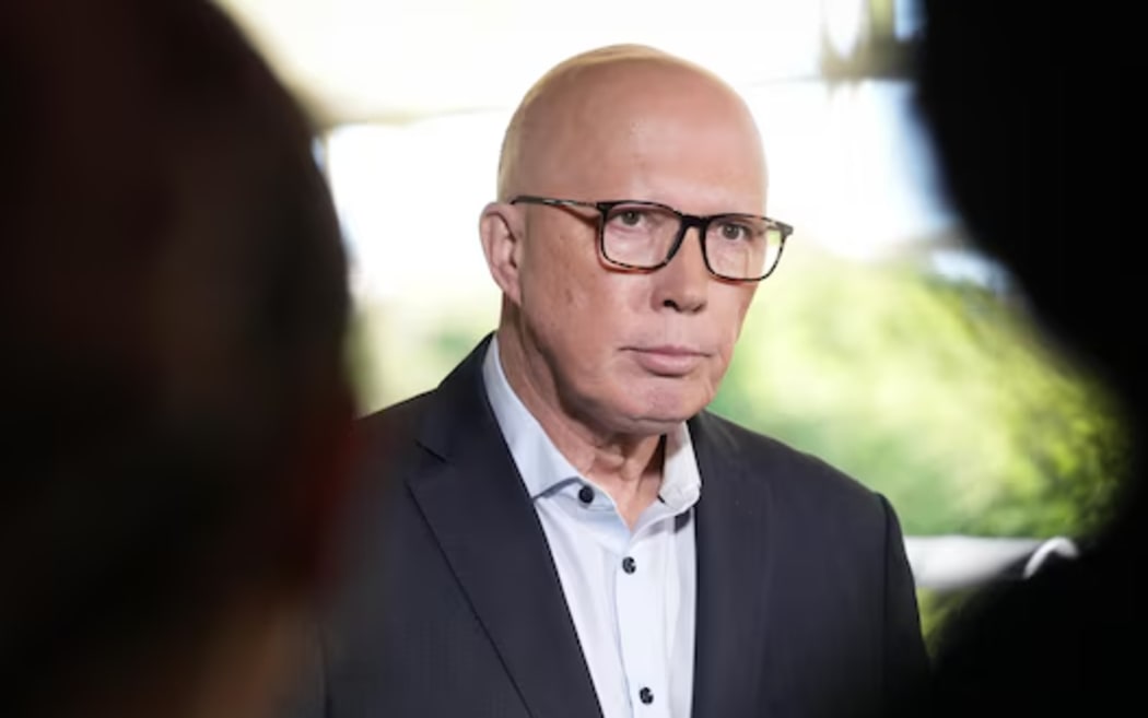 Coalition leader Peter Dutton holds a press conference during the Australian election campaign.