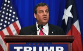 Chris Christie announces his support for Republican presidential candidate Donald Trump during a rally at the Fort Worth Convention Center on 26 February.