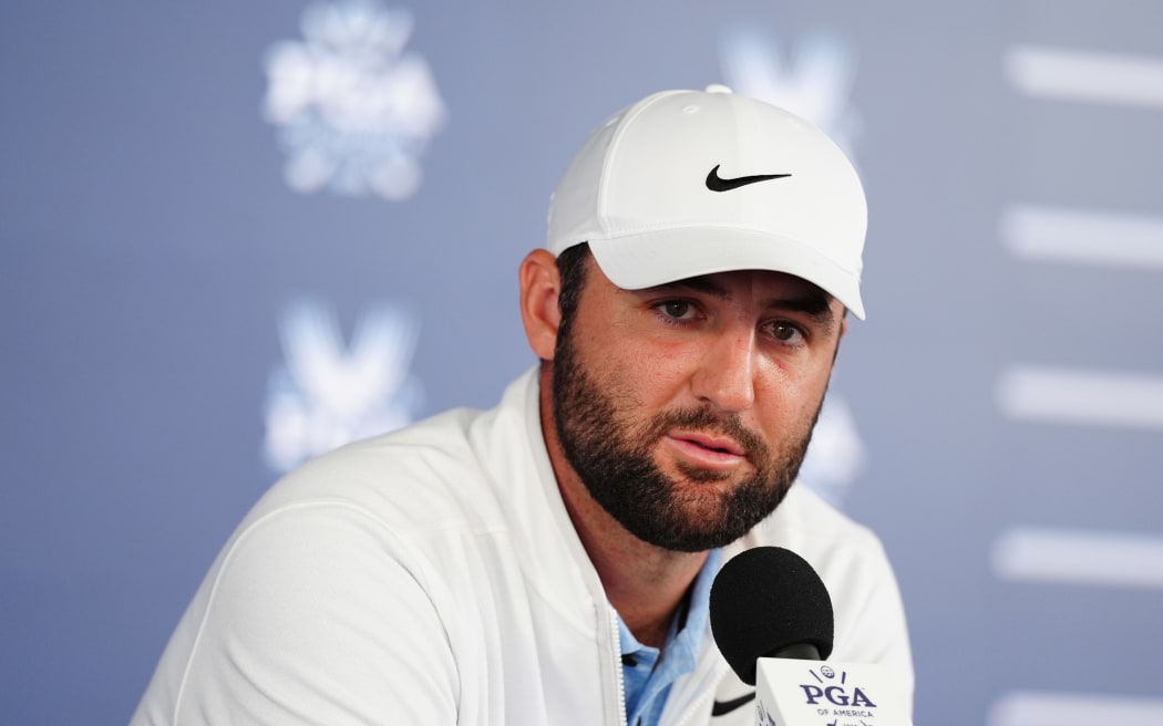 PGA golfer Scottie Scheffler speaks to the media