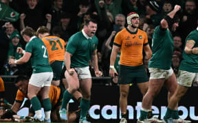 Ireland's prop celebrates a late try during the International rugby union test match between Ireland and Australia at the Aviva Stadium in Dublin, on 30 November 2024.