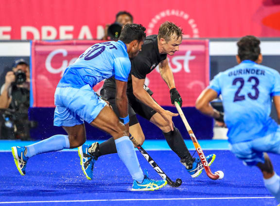 New Zealand's Hugo Inglis celebrates a goal. New Zealand Black Sticks Mens Hockey v India, Semi Final. Commonwealth Games, Gold Coast, Australia. Friday 13 April, 2018. Copyright photo: John Cowpland / www.photosport.nz