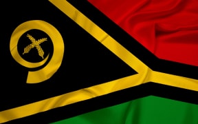 A close-up of Vanuatu's flag