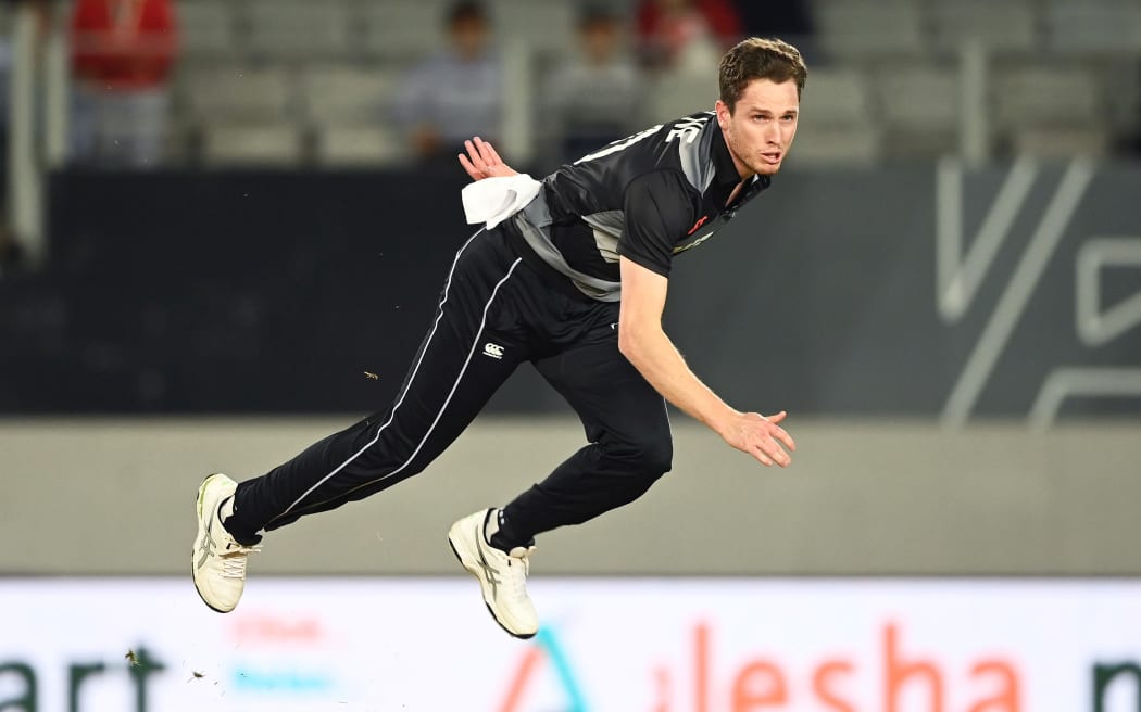 Adam Milne in action for the Black Caps against Bangladesh inTwenty20 cricket match international at Eden Park, Auckland, New Zealand. Thursday 1 April 2021.