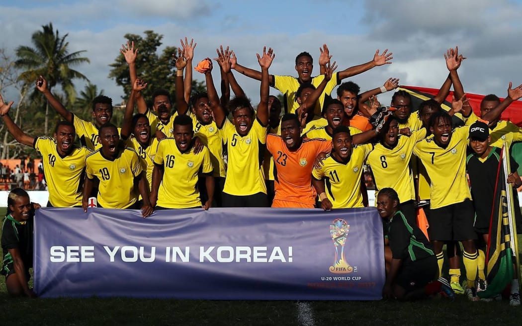 Vanuatu celebrate qualifying for the 2017 FIFA Under 20 World Cup in Korea.