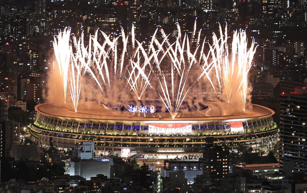 A photo shows fireworks during the Opening Ceremony of Tokyo 2020 Olympic Games at National Stadium in Tokyo on July 23, 2021.