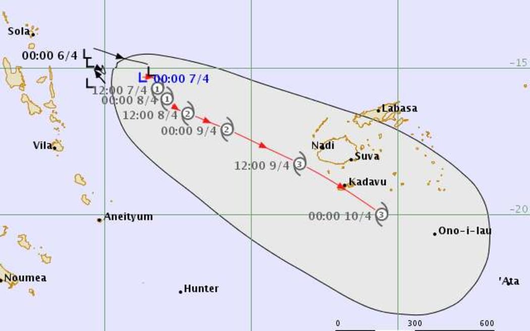 A forecast of the track Cyclone Kala would take over the weekend. It could be a category three at its closest point to Fiji.