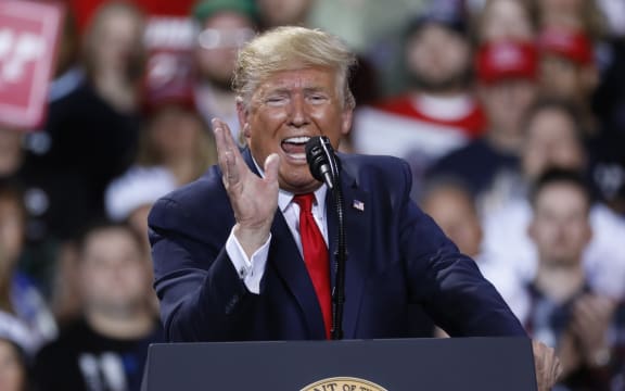 US President Donald Trump speaks during a "Keep America Great Rally" at Kellogg Arena December 18, 2019, in Battle Creek, Michigan.