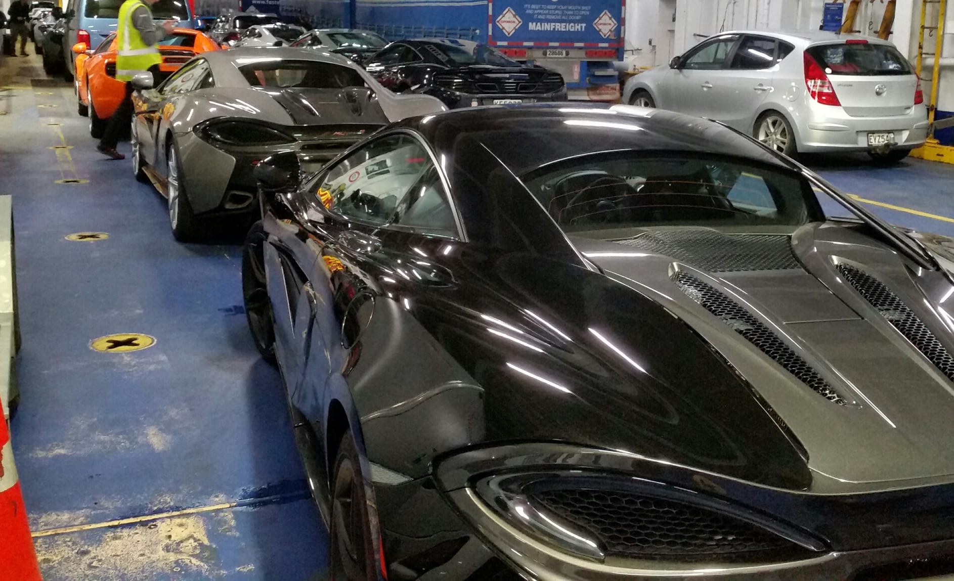 McLaren supercars on the Interislander ferry Kaitaki.