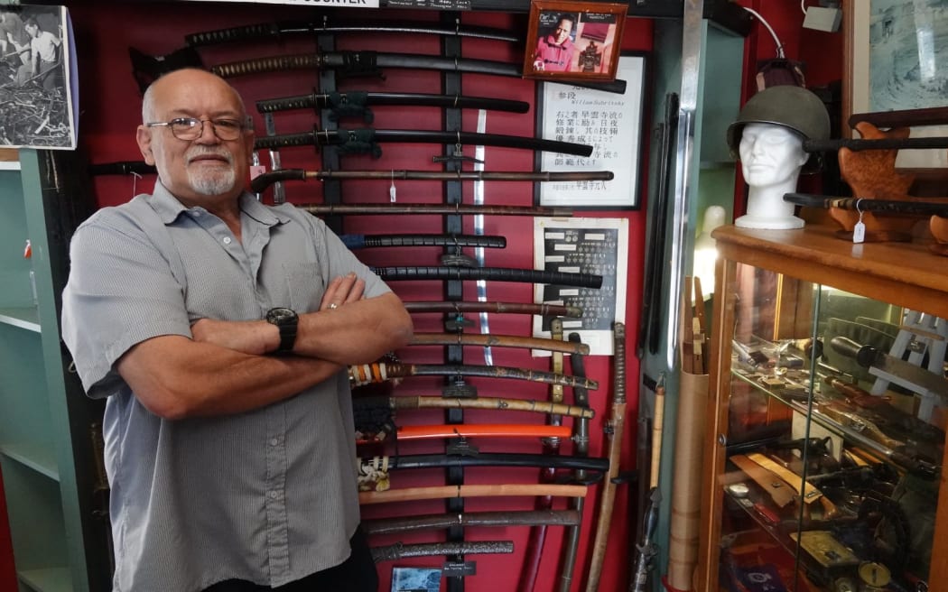 The unofficial mayor of Awanui, Bill Subritzky, runs New Zealand’s only specialist Samurai sword shop