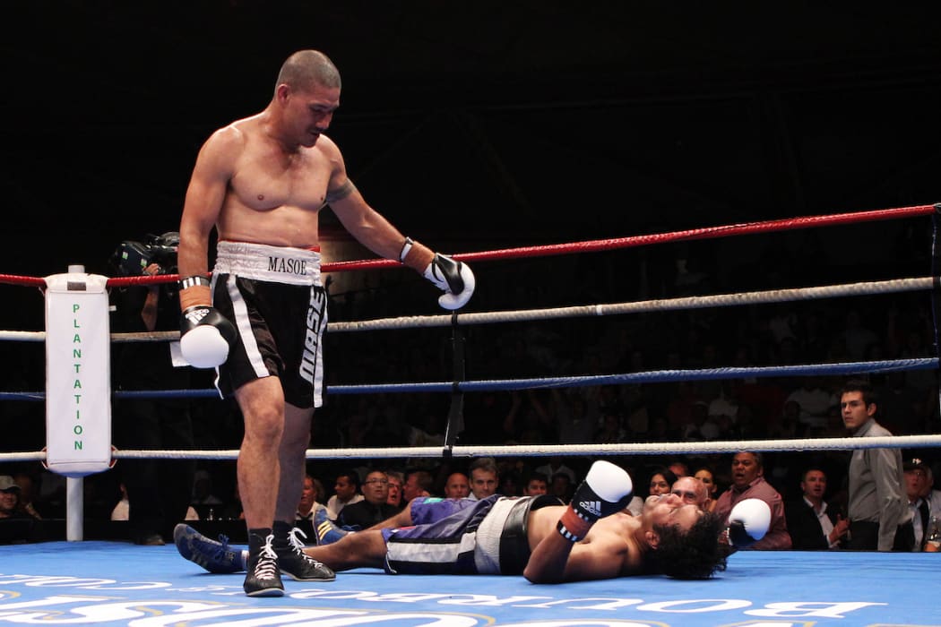 Maselino Masoe beats Kasif Mumtaz by KO during the Super Middleweight fight. Backyard Brawl in 2011.