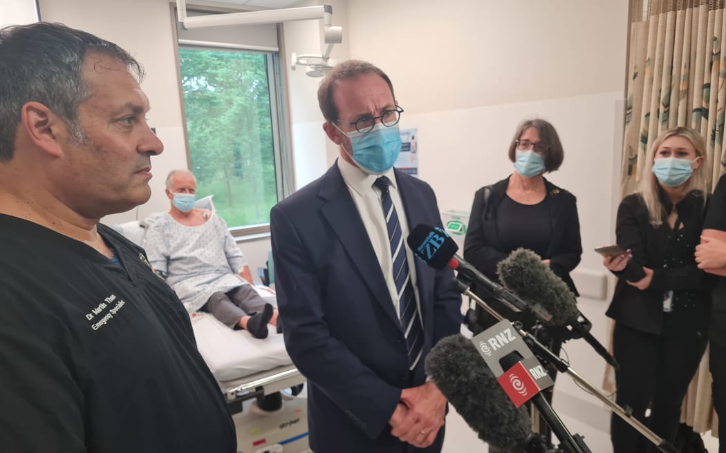 Health Minister Andrew Little talks to media at Christchurch Hospital.
