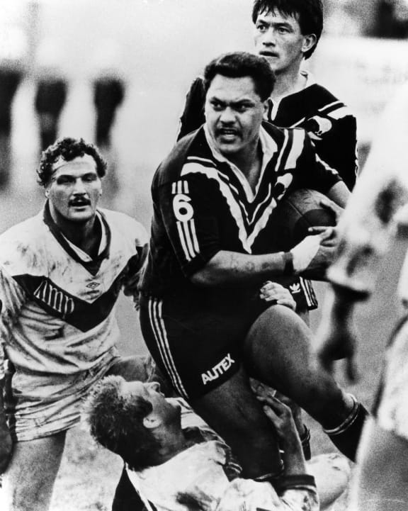 New Zealand Kiwis player Olsen Filipaina in action with Howie Tamati behind. www.photosport.nz