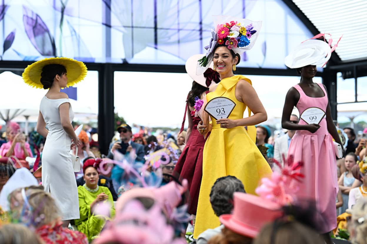MELBOURNE, AUSTRALIA - NOVEMBER 04: A general view of the Fashions on the Field Lillian Frank AM MBE Millinery Award Final during 2025 Melbourne Cup Day at Flemington Racecourse on November 04, 2025 in Melbourne, Australia. (Photo by Wendell Teodoro/Getty Images)