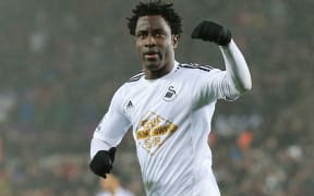 Wilfried Bony celebrates a goal for his former side Swansea City.
