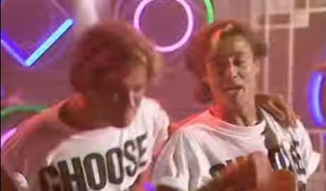 George Michael with Andrew Ridgeley performing as Wham.