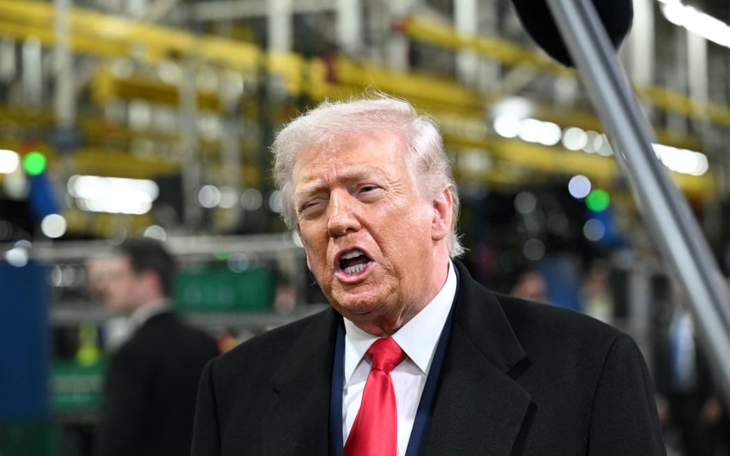 US President Donald Trump speaks as he tours Ford Motor Company's River Rouge complex in Dearborn, Michigan, on January 13, 2026. (Photo by Mandel NGAN / AFP)
