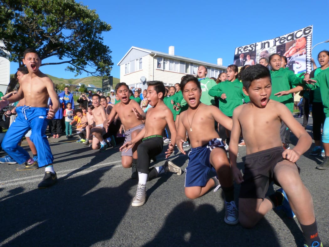Corinna School pupils perform a haka.