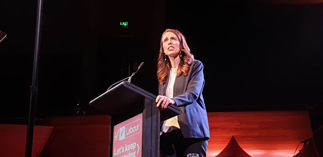 Jacinda Ardern at the Labour Party election rally at the Michael Fowler Centre in Wellington on 11 October 2020.