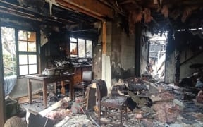 The remains of the house damaged in a fire in Portobello, Dunedin in November 2020.