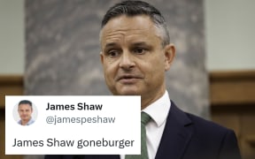 James Shaw and, inset, James Shaw's tweet saying 'James Shaw goneburger'