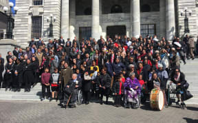 A group of about 200 people from Parihaka at Parliament to witness Te Pire Haeata ki Parihaka (Parihaka Reconciliation Bill) being passed into law.