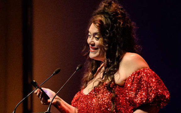 Tusiata Avia recites her poem, at the Arts Foundation awards.