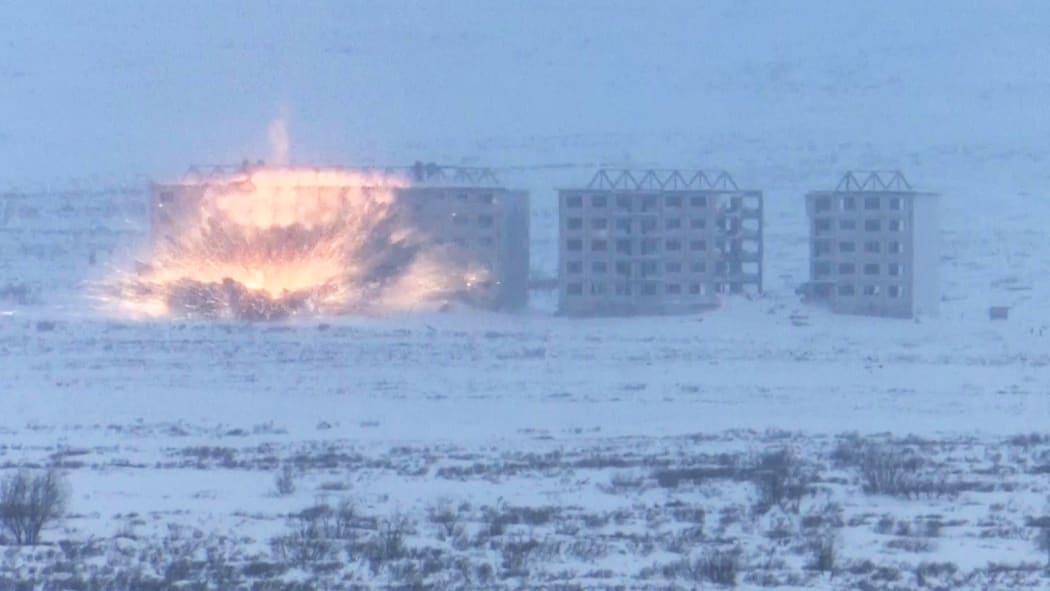 This handout video grab released by the Russian Defence Ministry on February 19, 2022, shows Russian Aerospace Forces fire Kinzhal hypersonic nuclear-capable air-launched ballistic missiles during the strategic deterrence force drills directed by Russian President Vladimir Putin, in Russia.