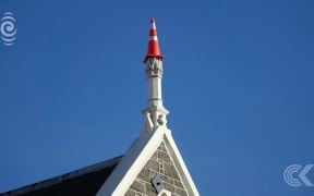 Road cone makes it to the top of Dunedin's Fortune Theatre