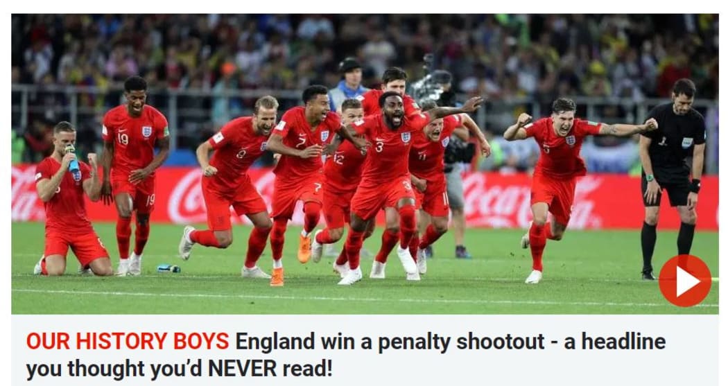 The homepage of The Sun as England advance to the quarter finals of FIFA World Cup.