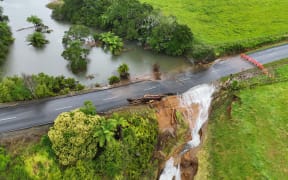 The damaged road in Waipa which remains closed.