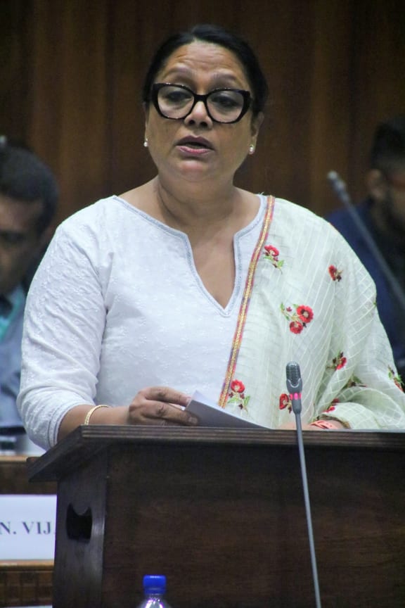 Fiji opposition MP Premila Kumar addresses parliament. February 2023