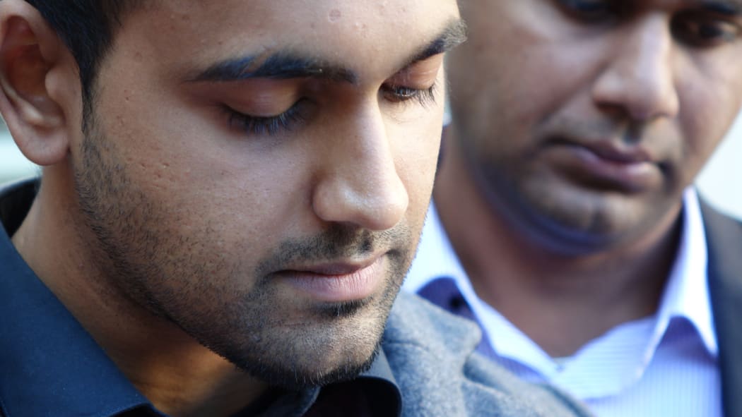 Arun Kumar's son Shivneel Kumar outside the High Court in Auckland after the jury's verdict.