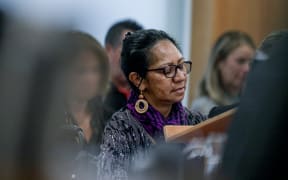 Paula Maangi, mother of 23-year-old tour guide Tipene Maangi who died in the Whakaari eruption, gave her impact statement to the sentencing hearing at the Environment Court in Auckland, 26 February 2024.