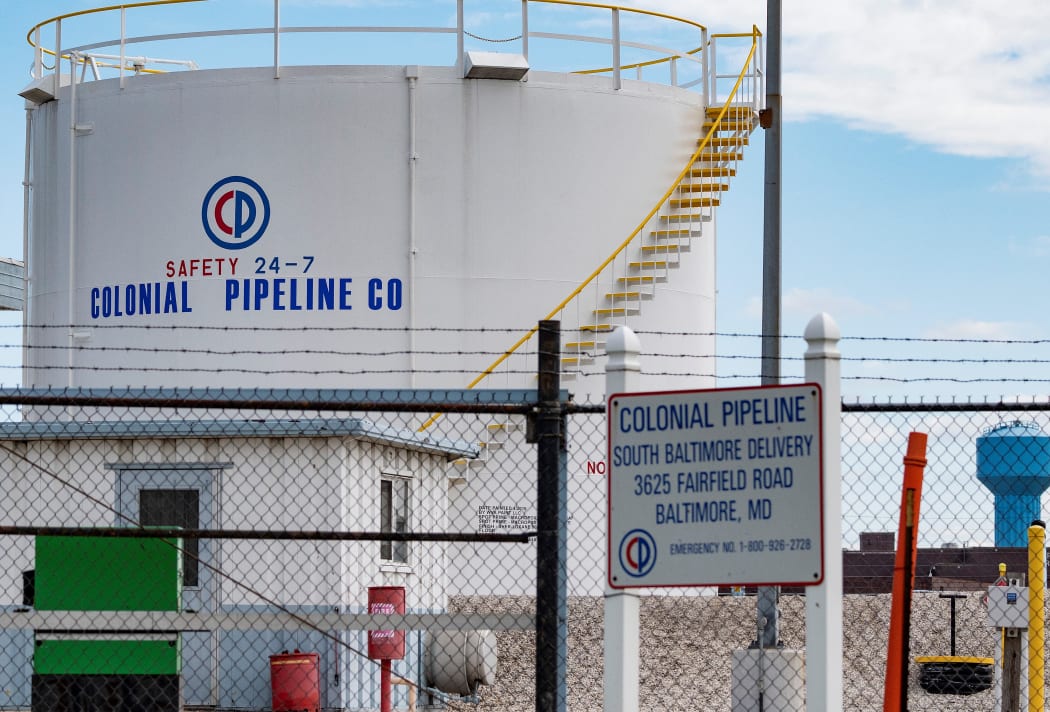 Fuel tanks are seen at Colonial Pipeline Baltimore Delivery in Baltimore, Maryland on May 10, 2021.