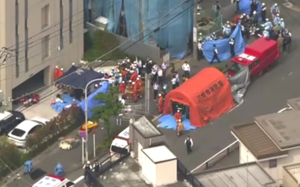 A screen shot of footage from Japan national broadcaster NHK that it says shows the scene of the attack.
