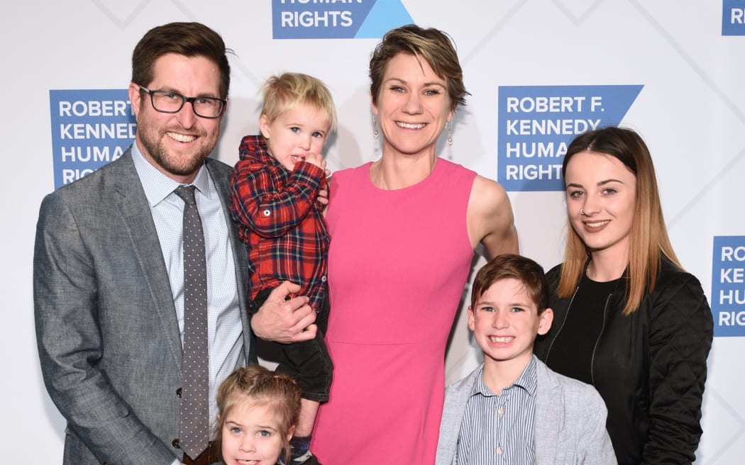 Maeve Kennedy McKean, pictured here with her husband and their children, was last seen with her son on Thursday.