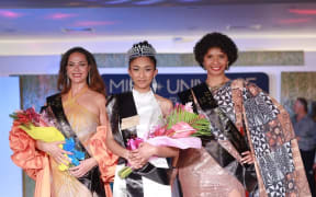 Manshika Prasad (middle) has had her throne restored after ‘the real Miss Universe Fiji’, runner-up Nadine Roberts (left) was handed it instead.