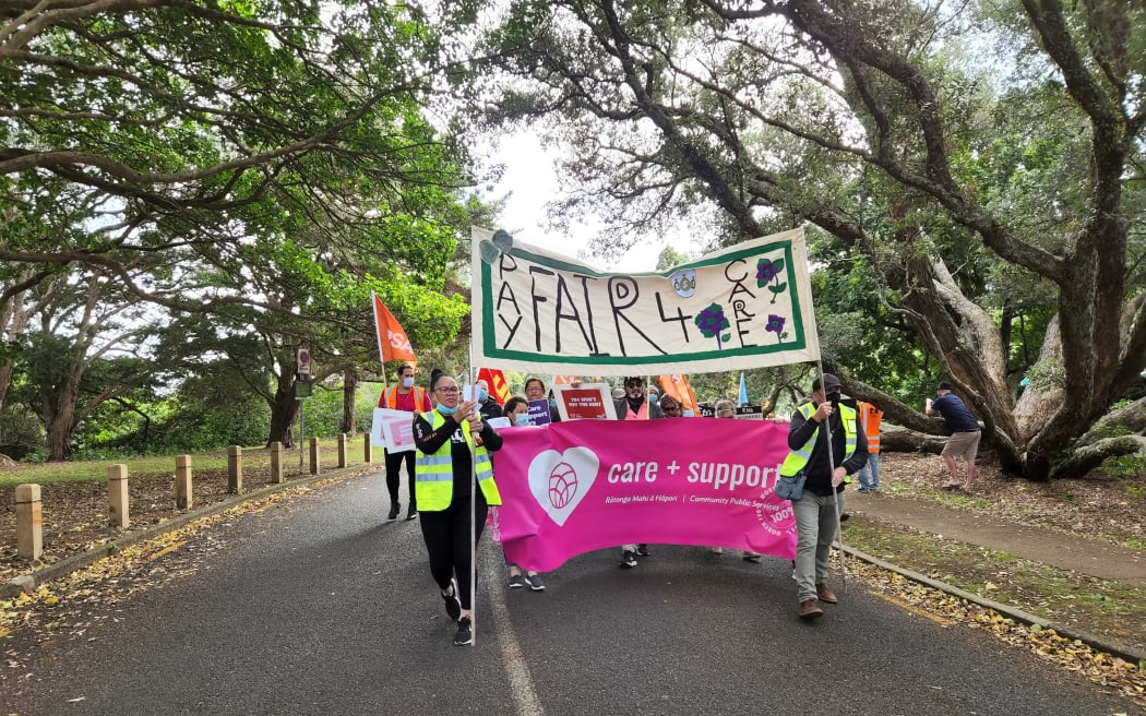 Care workers protest in Auckland over low pay rates.