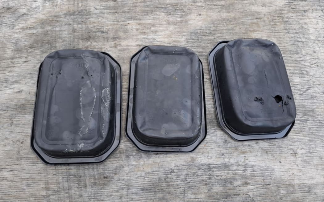 Photos supplied by Murchison Area School showing plastic packaging melted into the lunches provided to the school under the Ka Ora, Ka Ako Healthy School Lunches Programme.